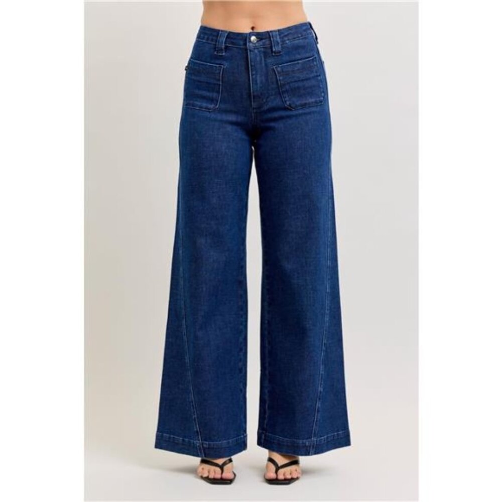 Judy Blue High-Waisted Retro Wide Jeans with Patch Pkts & Twisted Seams‎